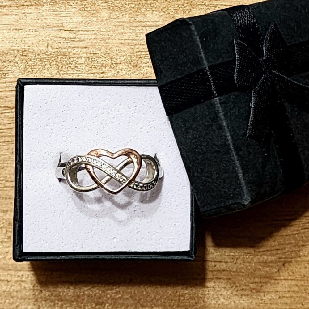 Sterling Silver 925 Infinity Rhinestone Sz 9 Rosegold Engagement Promise Ring